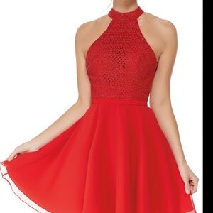 Elegant Red Halter Dress